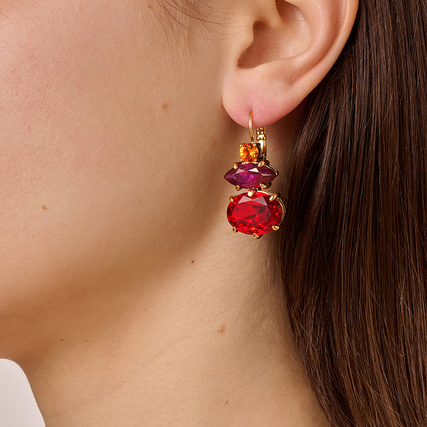 Серьги PARSANA (кристалл красный, фуксия, оранж., г/п: золото, 3,2х1,6 см) Дания DYRBERG/KERN 470012