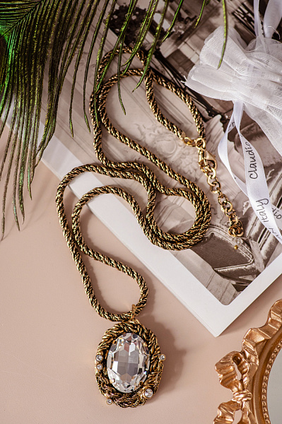 Колье Анастасия (прозрачный кристалл, дл.80 см, кулон 5х3,3 см) Италия Claudio Canzian 002 05 371