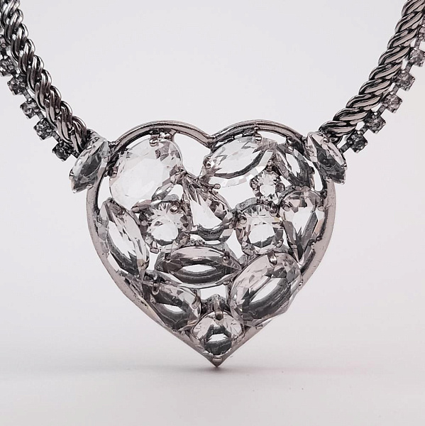 Колье Сердце (кристаллы прозрачные, г/п: родий, 51 см) Италия Claudio Canzian 002 05 756