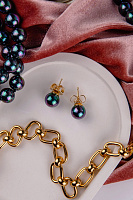 Пусеты (Майорка павлинье перо, г/п: золото 1х1 см, 3 гр) Испания Madreperla 020 02 103