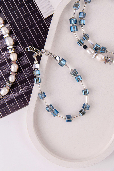 Браслет Rayenira (кристаллы, хрусталь синий, г/п: родий, 17+4 см) Италия ENZO BENZO 