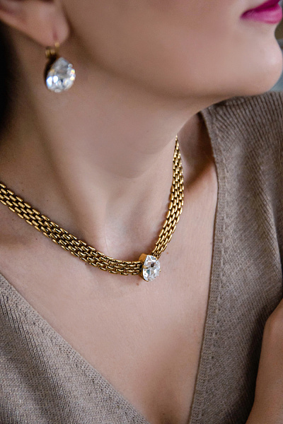 Колье Капля (Кристалл прозрачный, 48 см, 0.9 см.,1,8х1,4 см) Италия Claudio Canzian 002 05 836   