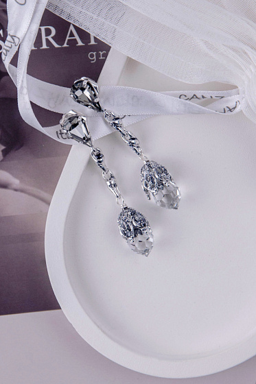картинка Серьги (Кристалл графитовый, прозрачный, 6,2х1,1 см, 14 гр.) Италия Claudio Canzian 002 02 625 ювелирный  магазин Калина являющийся официальным дистрибьютором в России 