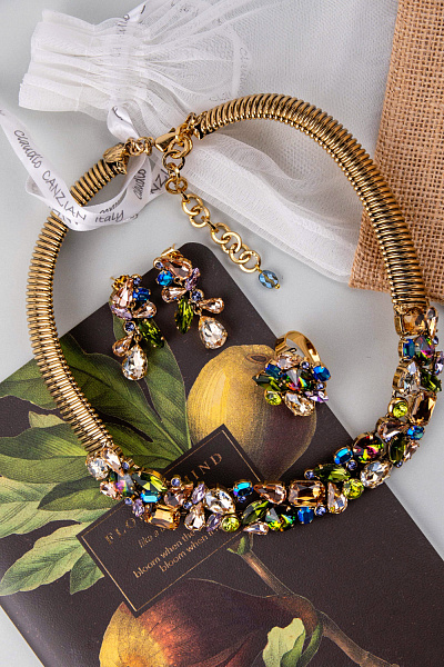 Серьги (кристаллы разноцветные, 4,4х2,1 см, 14 гр.) Италия Claudio Canzian 002 02 826