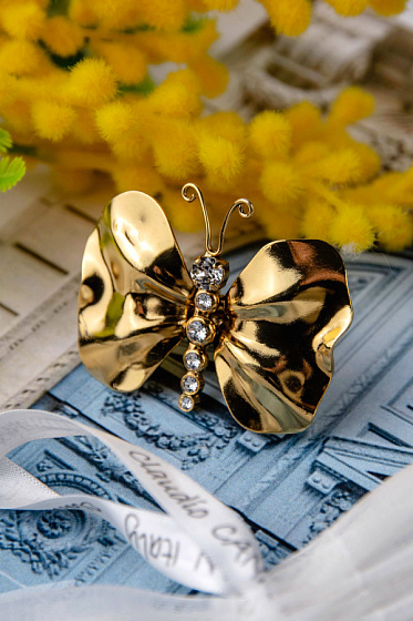 картинка Кольцо Бабочка (кристалл прозрачный, 5.6х4.1 см, регулируется) Италия  Claudio Canzian 002 01 583 ювелирный  магазин Калина являющийся официальным дистрибьютором в России 