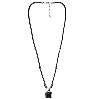 Колье (муранское стекло: черный, нат.кожа, г/п: серебро, дл.95см) 243800-01 Испания  Ciclon Kubik
