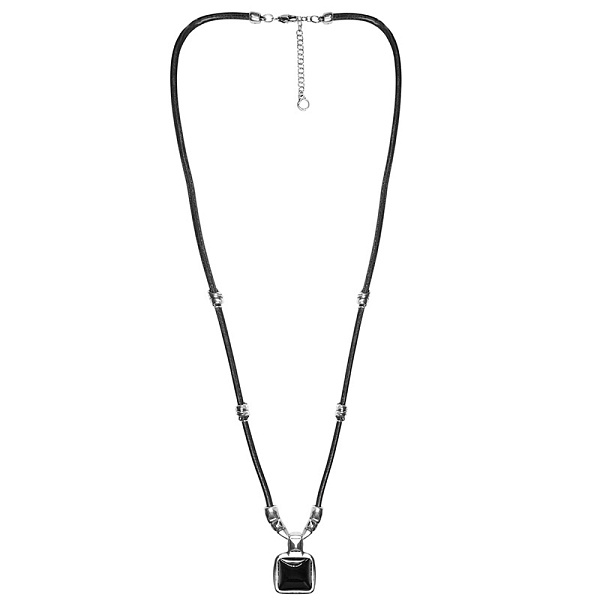 Колье (муранское стекло: черный, нат.кожа, г/п: серебро, дл.95см) 243800-01 Испания  Ciclon Kubik