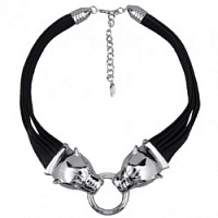 Колье Пантера (кристаллы, нат.кожа,45-54 см,г/п:родий) EX00 0010R-001N Uvelina