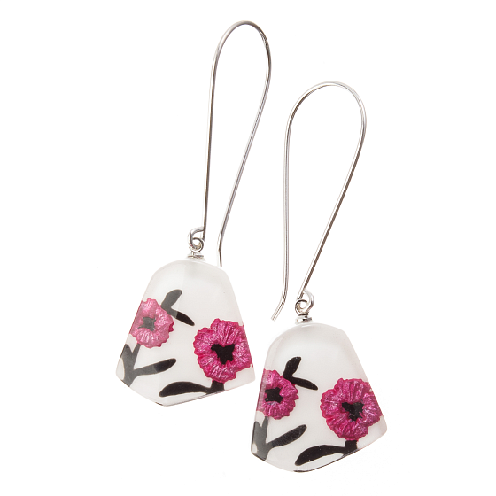 картинка Серьги Baila (фуксия, белый, черный, 6х2 см) Голландия ZSISKA ювелирный  магазин Калина являющийся официальным дистрибьютором в России 