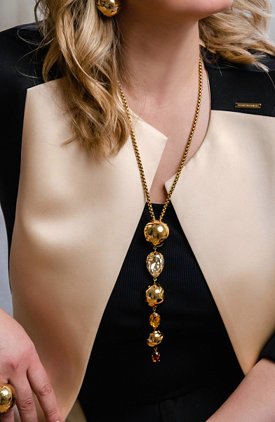 Колье Сферы (кристаллы коричневый, желтый, 68 см, 16,7х3.2 см) Италия Claudio Canzian 002 05 849