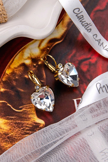 картинка Серьги Сердце (Кристалл прозрачный, 2,7х1,4 см, 7 гр) Италия Claudio Canzian 002 02 740 ювелирный  магазин Калина являющийся официальным дистрибьютором в России 