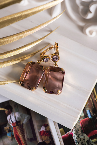 картинка Серьги (Баварское стекло, аметистовый кристалл) Италия  Claudio Canzian 002 02 069 ювелирный  магазин Калина являющийся официальным дистрибьютором в России 