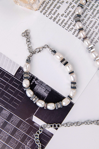 Браслет Arven (жемчуг, хрусталь, г/п: родий, 17+4 см) Италия ENZO BENZO 