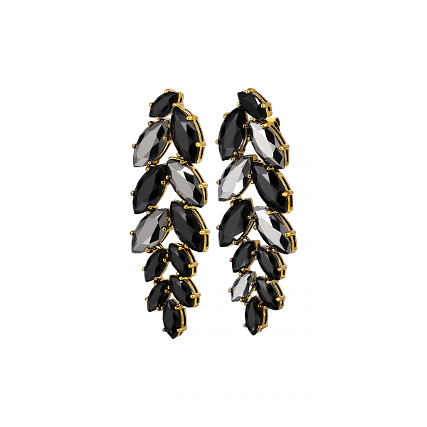 Серьги BANYAN (кристалл черный, гематит, г/п: золото, 6,3х2 см) Дания DYRBERG/KERN 470036