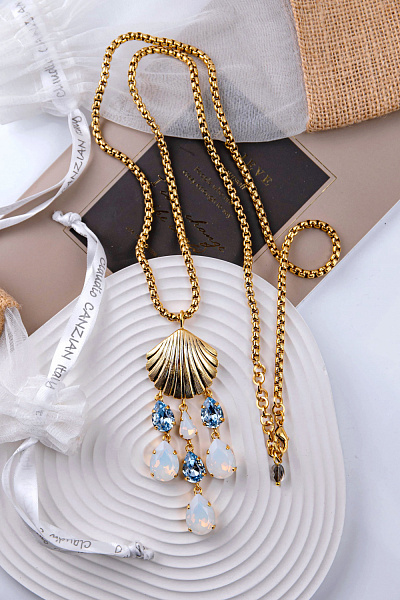 Колье Круиз (кристаллы голубые, белый опал, 89см, кулон 9,5х3,5см) Италия Claudio Canzian 002 05 762