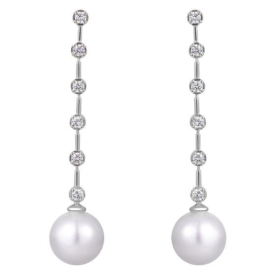 картинка Серьги (майорка, цирконий, г/п: родий, 6х1,3 см) Испания Madreperla 020 02 100 ювелирный  магазин Калина являющийся официальным дистрибьютором в России 