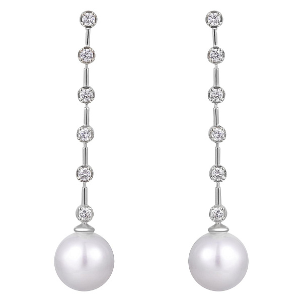 Серьги (майорка, цирконий, г/п: родий, 6х1,3 см) Испания Madreperla 020 02 100