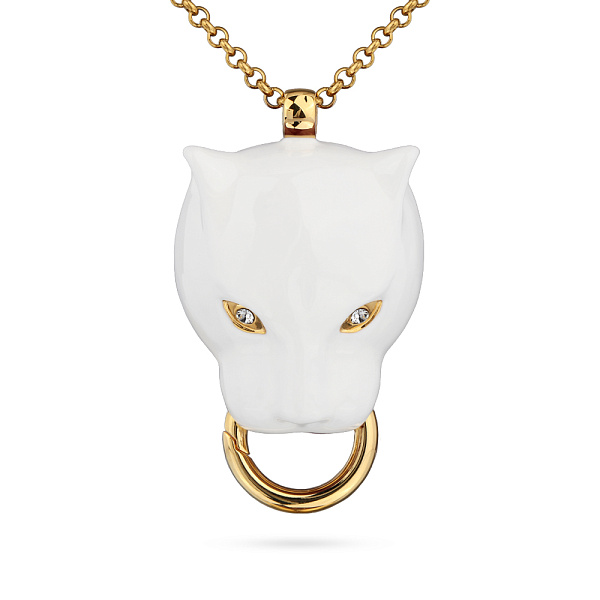 Кулон Пантера (эмаль белая, кристаллы белые, 80 см, г/п: золото) Uvelina EX00 0011GW-001P