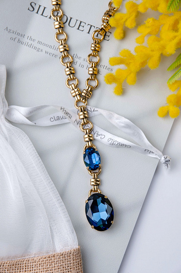 картинка Колье (кристалл синий 50 см, 10,5х2 см) Италия Claudio Canzian 002 05 334 ювелирный  магазин Калина являющийся официальным дистрибьютором в России 