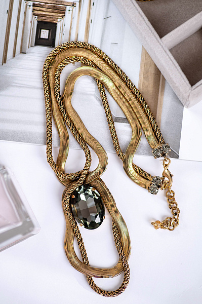 Колье Жгуты (кристалл графит, 7,5х3,5 см, 48 см) Италия Claudio Canzian  002 05 061