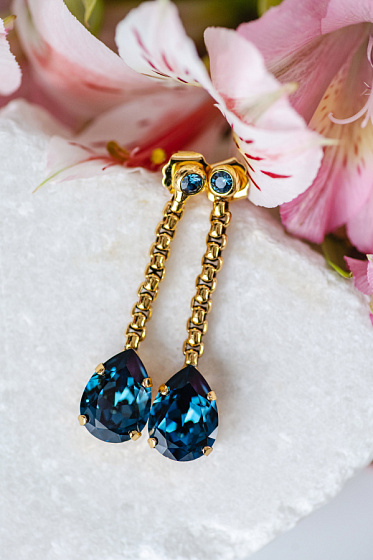 картинка Серьги (кристалл цвета сапфир, 5,2х1,3 см, 12 гр. г/п: золото) Италия  Claudio Canzian 002 02 408 ювелирный  магазин Калина являющийся официальным дистрибьютором в России 