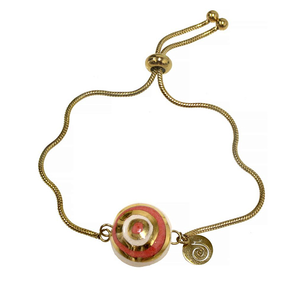 Браслет (керамика коралловый,белый, г/п: золото,23 см D-1.5 см) Испания  019 04 010