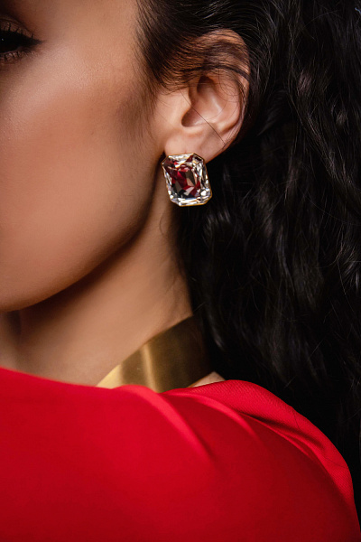 Серьги Allum (кристалл прозр., г/п: золото, регулир., 2х2.8 см ) Греция KV KV25 2-308969GCRYSRAL