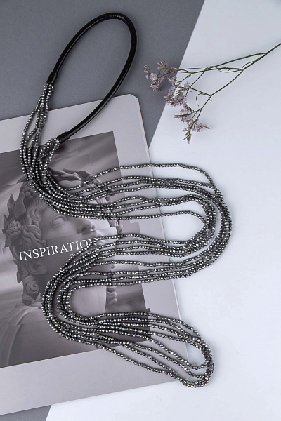 Колье Федерика (Богемское стекло: серый, натуральная кожа) Италия Perfetto