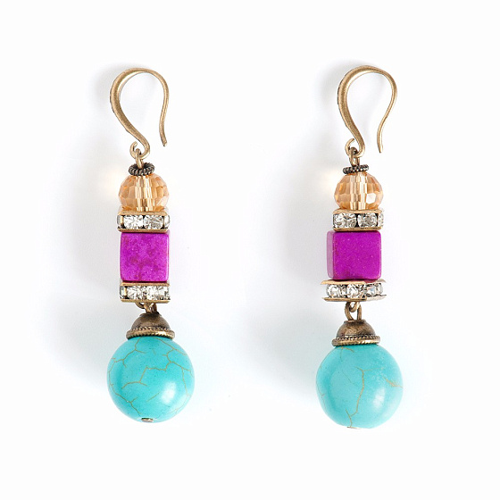 картинка Серьги (Бирюза, варисцит, кр.Preciosa) 20096250 Россия ювелирный  магазин Калина являющийся официальным дистрибьютором в России 