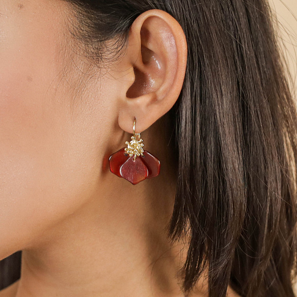 Серьги Hibiscus (рог,3 см, г/п: золото) 12-79982 Франция Nature Bijjoux