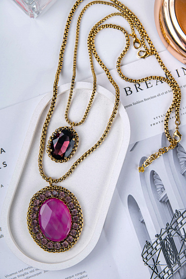 картинка Колье (Кристаллы пурпурные, розоаые, агат, г/п: золото) Италия  Claudio Canzian 002 05 734 ювелирный  магазин Калина являющийся официальным дистрибьютором в России 