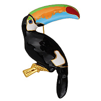 Брошь Тукан  (эмаль голубая,зеленая,оранжевая,черная,8х6 см, г/п: золото)  EX00 0030GM-00A Uvelina