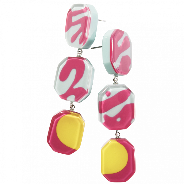 Серьги Geo (фуксия, мята, желтый, 8х1,7 см) Голландия ZSISKA