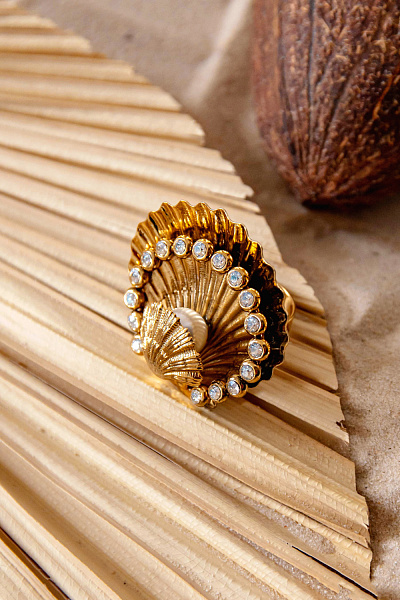 Кольцо Ракушка (кристалл прозрачный,майорка, 4,7х4,5 см) Италия  Claudio Canzian 002 01 538