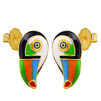 Серьги Тукан (эмаль голубая,зеленая,оранж,черная,,2,5х1,3 см г/п: золото) EX00 0030GM-00E Uvelina