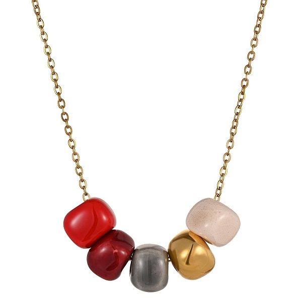 Колье (керамика мультиколор-бордо, г/п: золото, длина 48 см, 4х0.9 см) Испания 01905022 Maximilianas