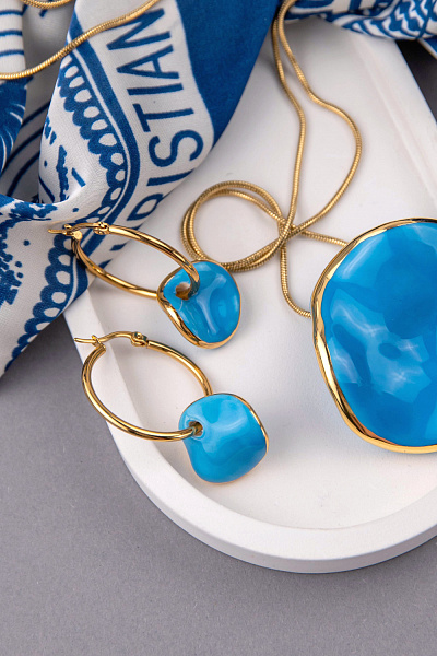 Серьги (керамика голубой, г/п: золото, 4.2х2.9 см, 9 гр.) Испания 01902013 Maximilianas