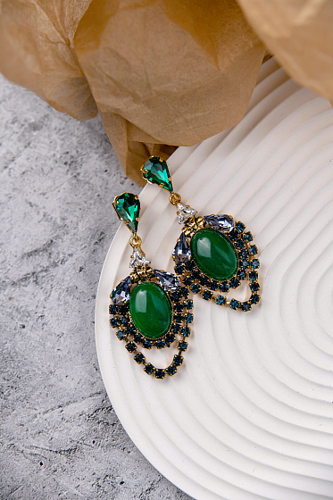 картинка Серьги (агат, кристалл зеленый, синий, фиолетовый, 6х2,8 см) Италия  Claudio Canzian 002 02 777 ювелирный  магазин Калина являющийся официальным дистрибьютором в России 