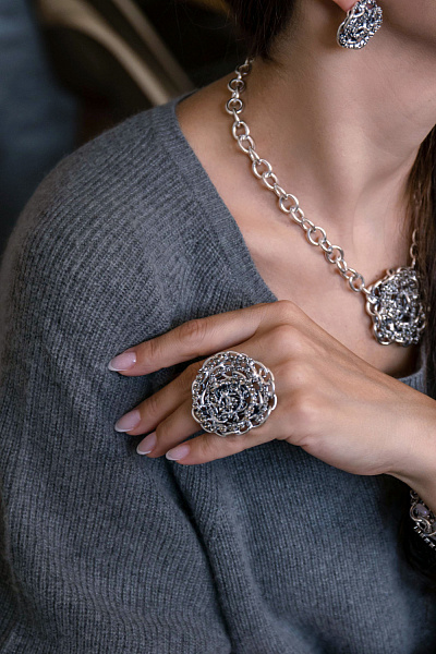 Кольцо Цепи (Кристалл графит, d 4.2 см) Италия Claudio Canzian 002 01 546