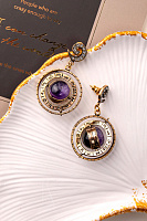 Серьги Гороскоп (аметист, оникс, кристаллы, г/п: золото, 5х3 см) AL-OP5482C Италия ALCOZER&J