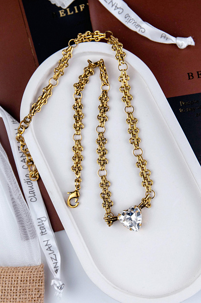 Колье Сердце (кристалл прозрачный, 49 см, 0.7 см.,1,6х1,4 см) Италия Claudio Canzian 002 05 835  