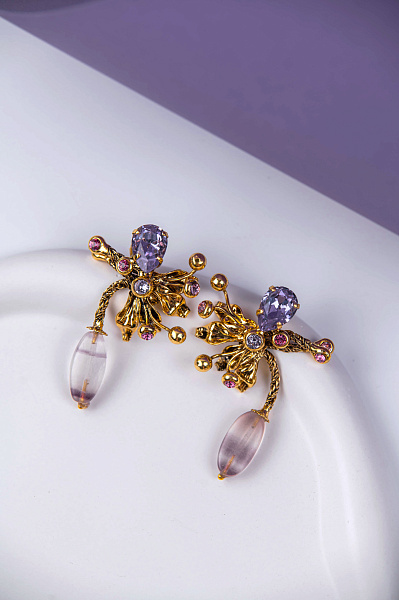 Серьги (Кристалл розовый, сиреневый, флюорит) Италия Claudio Canzian 002 02 735