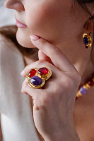 Кольцо (сердолик, аметист, г/п: золото, 4х3.7 см, регулируется) Франция Philippe Ferrandis LOUVRE