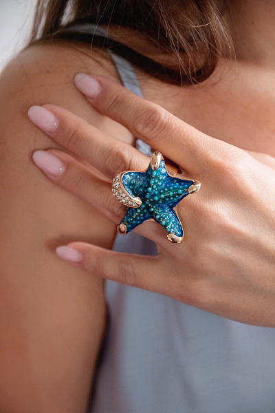Кольцо Морская звезда (эмаль, кр.: прозрачные, г/п: золото) Италия ANNIBALE BALDINI 007 01 026