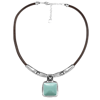 Колье (муранское стекло: бирюзовый, нат.кожа, г/п: серебро, регулир) 243802-51 Испания Ciclon Kubik