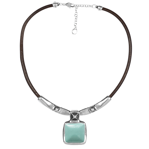 Колье (муранское стекло: бирюзовый, нат.кожа, г/п: серебро, регулир) 243802-51 Испания Ciclon Kubik