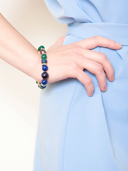 картинка Браслет Царица (Азурит, лазурит, культ.жемчуг, кош. глаз, кр.Preciosa, г/п:родий ) Россия 40071900 ювелирный  магазин Калина являющийся официальным дистрибьютором в России 