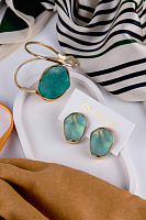 Серьги (ювелирная смола зеленая, г/п: золото, 3,1х2,3 см, 16 гр.) Греция Kalliope 002 02 054