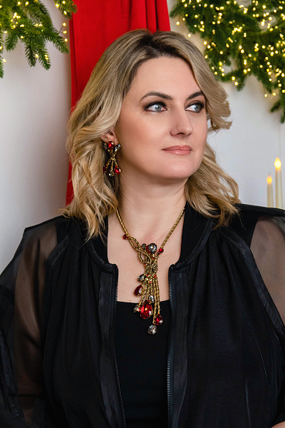 Колье Хромосомы (кристалл красный, графитовый, 48 см, 15,5х3 см) Италия Claudio Canzian 002 05 212