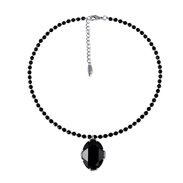 Колье (Кристаллы SV черный, агат, г/п: родий) 6600 Испания VS00 0018-01f3 Uvelina